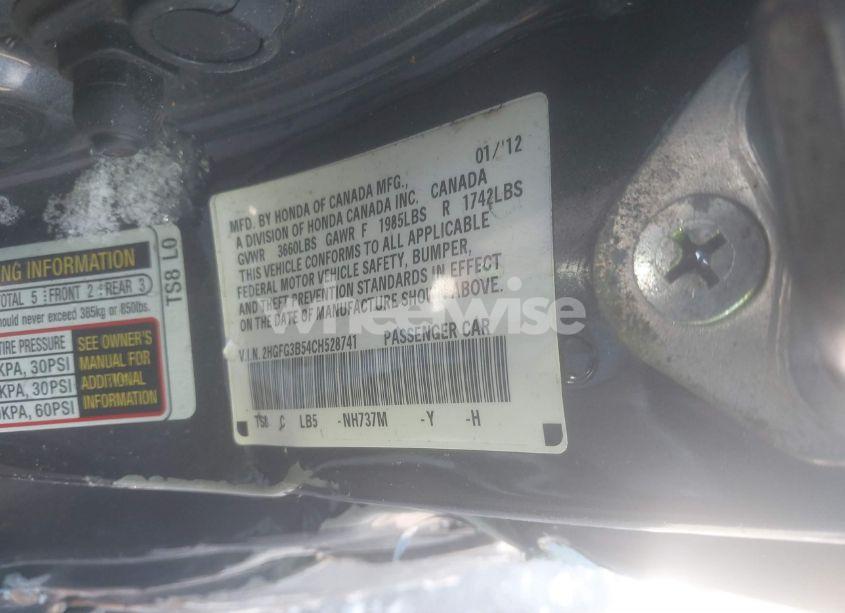 Photo 9 of 2012 Honda Civic LX (VIN 2HGFG3B54CH528741)