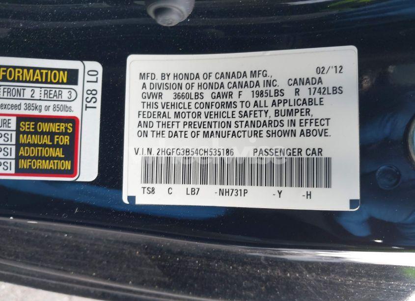 Photo 9 of 2012 Honda Civic LX (VIN 2HGFG3B54CH535186)