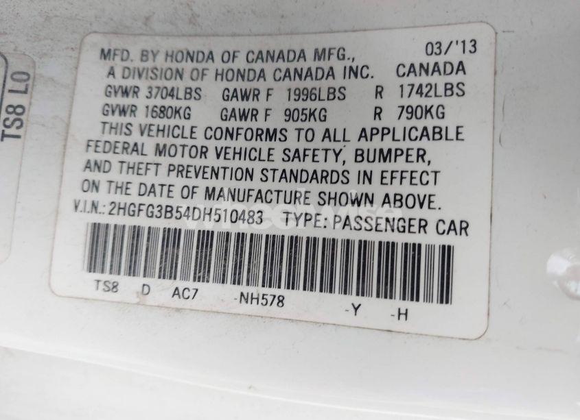 Photo 9 of 2013 Honda Civic LX (VIN 2HGFG3B54DH510483)