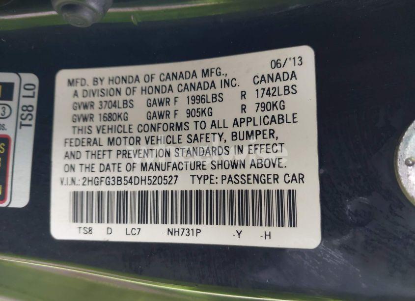 Photo 9 of 2013 Honda Civic LX (VIN 2HGFG3B54DH520527)