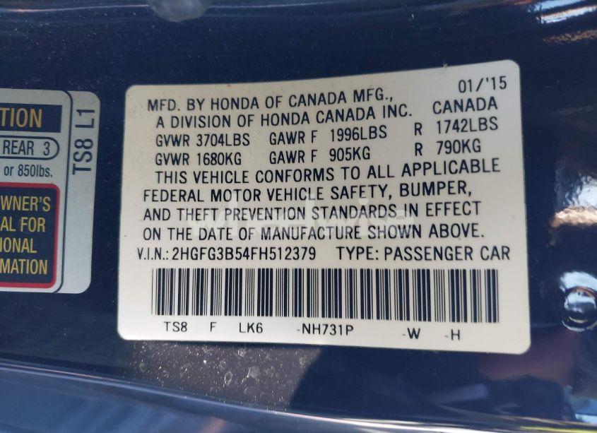 Photo 9 of 2015 Honda Civic LX (VIN 2HGFG3B54FH512379)