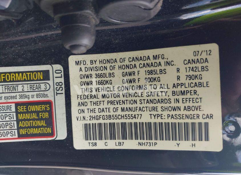 Photo 9 of 2012 Honda Civic LX (VIN 2HGFG3B55CH555477)