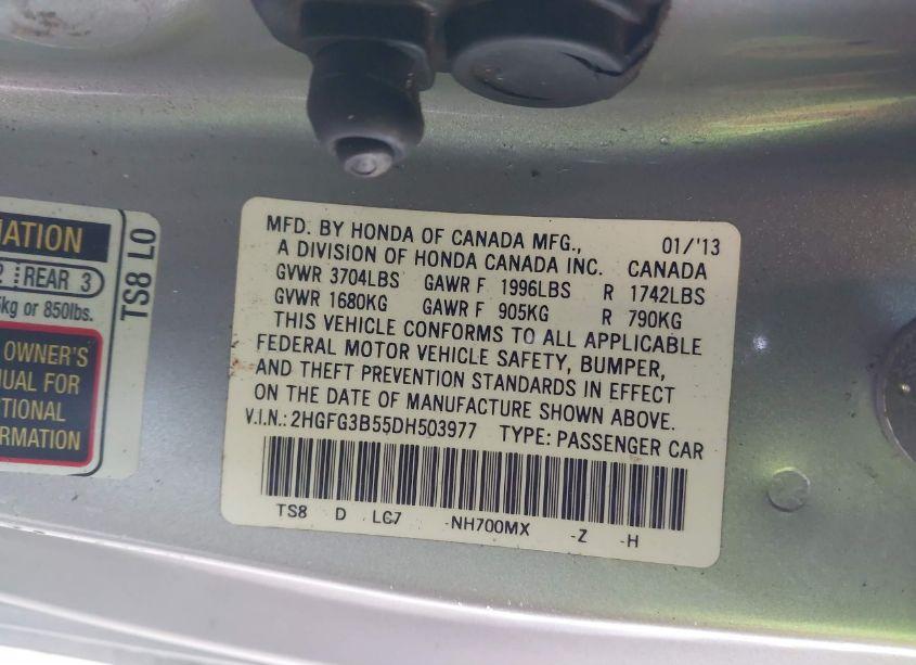 Photo 9 of 2013 Honda Civic LX (VIN 2HGFG3B55DH503977)