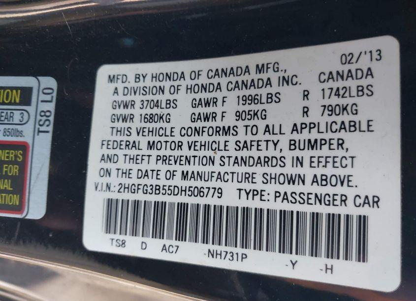 Photo 9 of 2013 Honda Civic LX (VIN 2HGFG3B55DH506779)