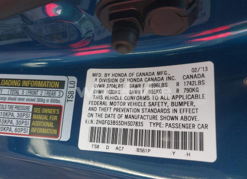 Photo 9 of 2013 Honda Civic LX (VIN 2HGFG3B55DH507835)