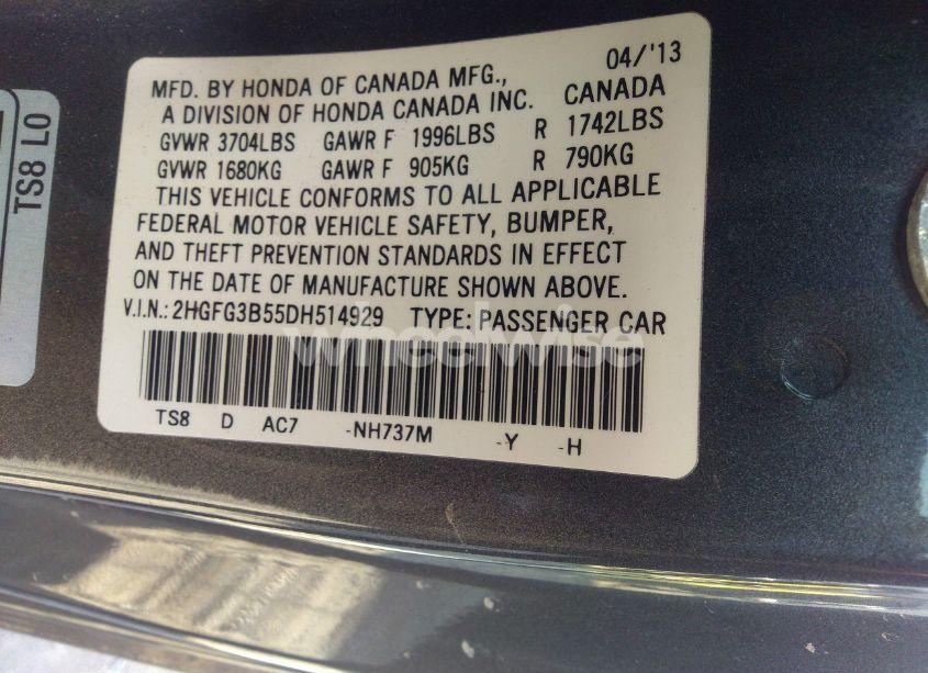 Photo 9 of 2013 Honda Civic LX (VIN 2HGFG3B55DH514929)