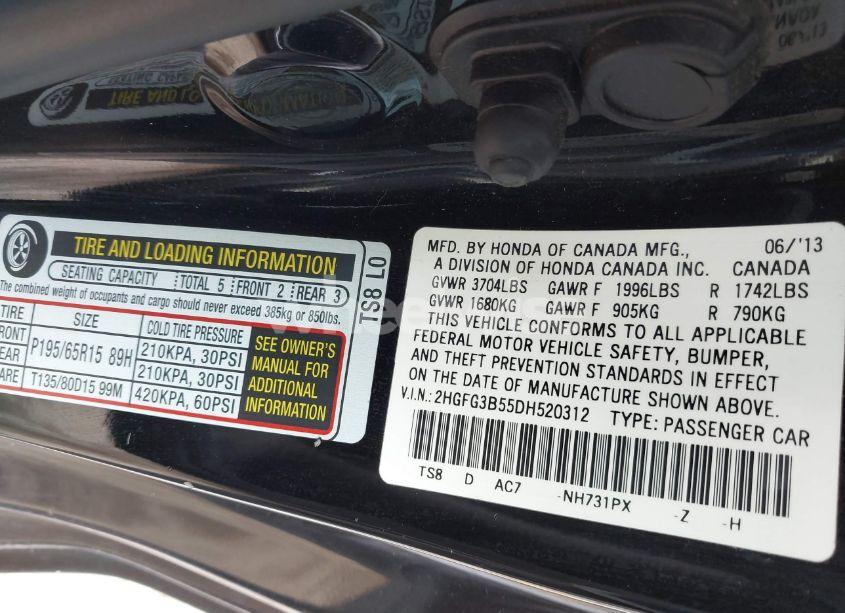 Photo 9 of 2013 Honda Civic LX (VIN 2HGFG3B55DH520312)