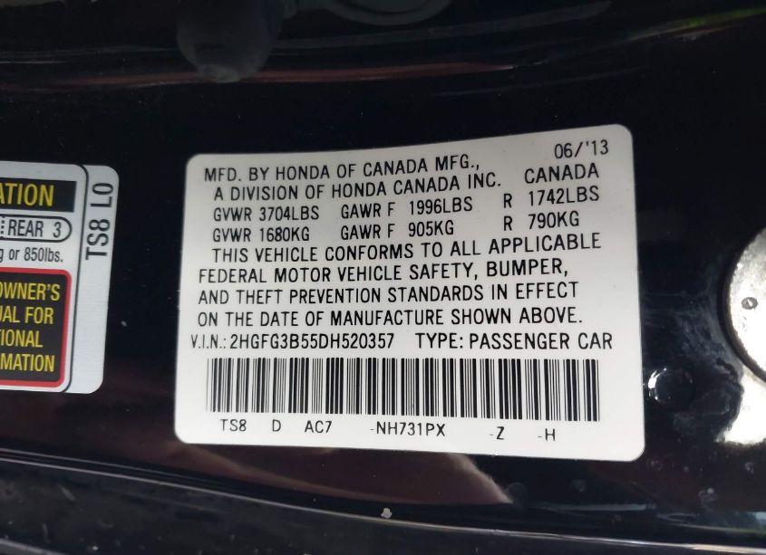 Photo 9 of 2013 Honda Civic LX (VIN 2HGFG3B55DH520357)