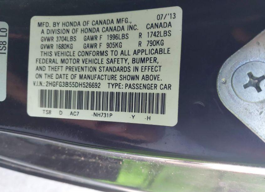 Photo 9 of 2013 Honda Civic LX (VIN 2HGFG3B55DH526692)