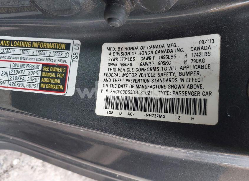 Photo 9 of 2013 Honda Civic LX (VIN 2HGFG3B55DH531021)