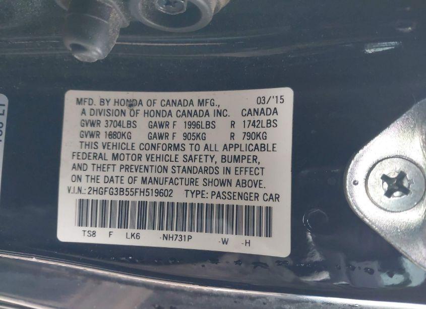 Photo 9 of 2015 Honda Civic LX (VIN 2HGFG3B55FH519602)