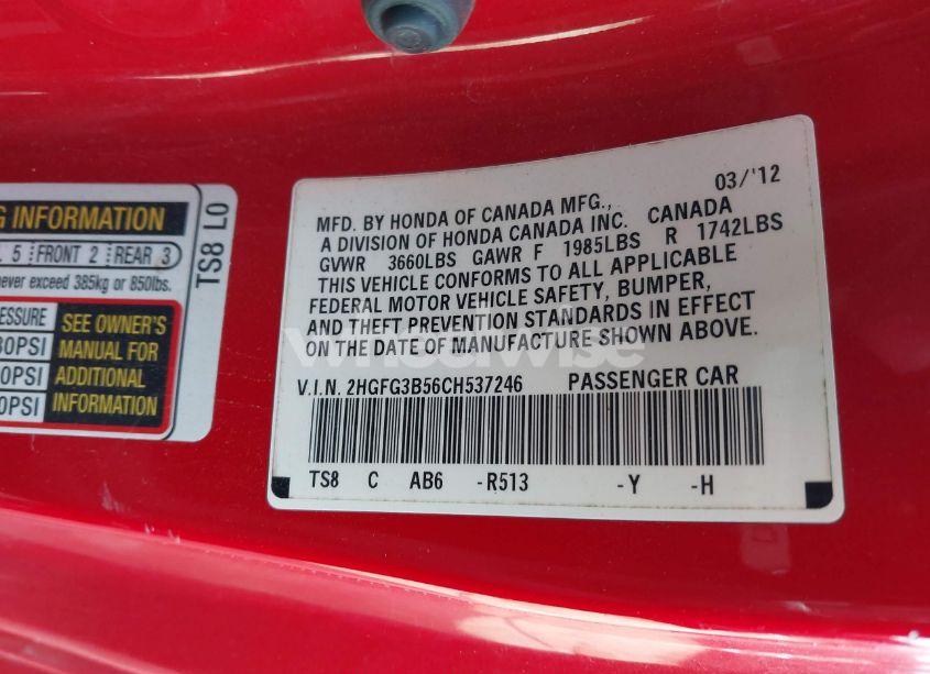 Photo 9 of 2012 Honda Civic LX (VIN 2HGFG3B56CH537246)