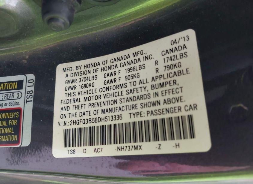 Photo 9 of 2013 Honda Civic LX (VIN 2HGFG3B56DH513336)