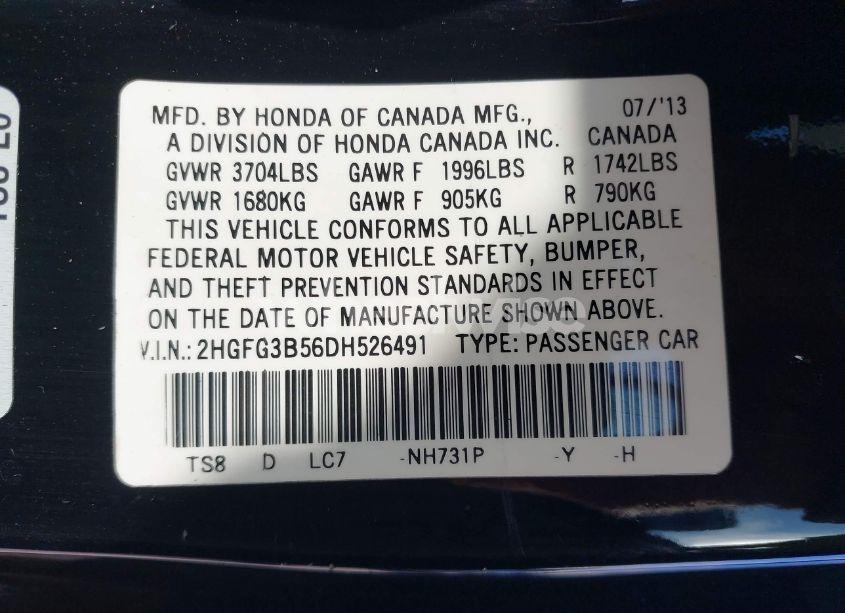 Photo 9 of 2013 Honda Civic CPE LX (VIN 2HGFG3B56DH526491)