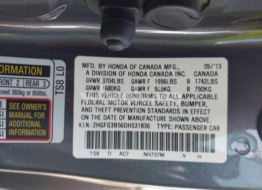 Photo 9 of 2013 Honda Civic LX (VIN 2HGFG3B56DH531836)