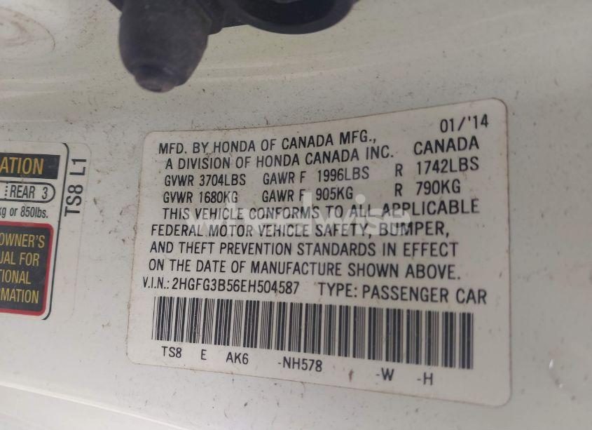 Photo 9 of 2014 Honda Civic LX (VIN 2HGFG3B56EH504587)