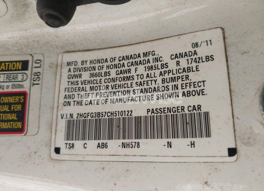 Photo 9 of 2012 Honda Civic LX (VIN 2HGFG3B57CH510122)