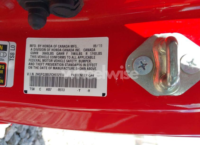 Photo 9 of 2012 Honda Civic LX (VIN 2HGFG3B57CH512114)