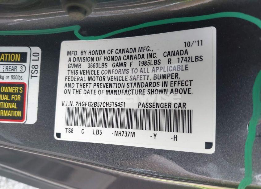 Photo 9 of 2012 Honda Civic LX (VIN 2HGFG3B57CH515451)