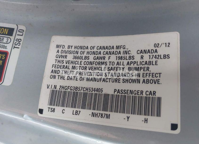 Photo 9 of 2012 Honda Civic LX (VIN 2HGFG3B57CH534405)