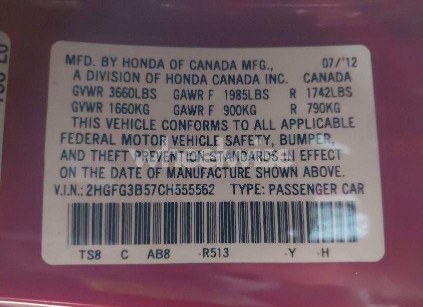 Photo 9 of 2012 Honda Civic LX (VIN 2HGFG3B57CH555562)