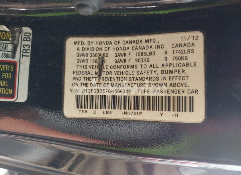 Photo 9 of 2012 Honda Civic LX (VIN 2HGFG3B57CH566349)