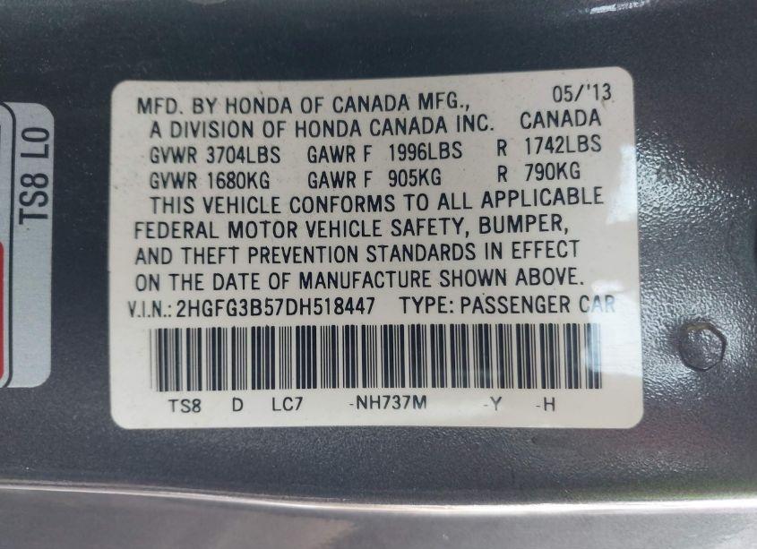 Photo 9 of 2013 Honda Civic LX (VIN 2HGFG3B57DH518447)