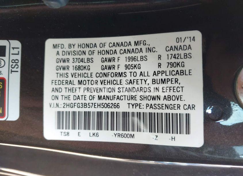Photo 9 of 2014 Honda Civic LX (VIN 2HGFG3B57EH506266)