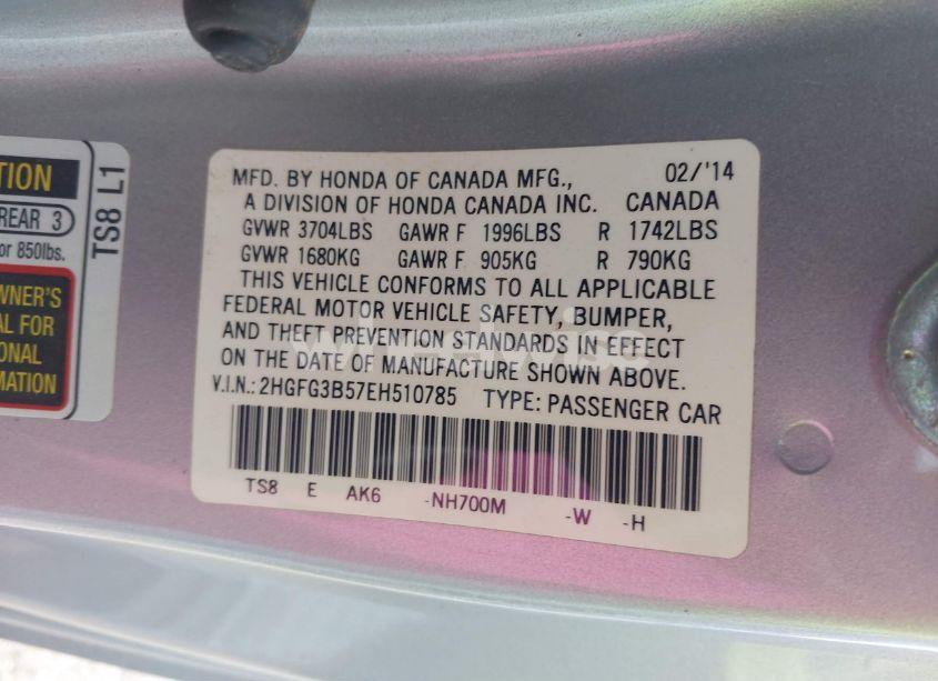 Photo 9 of 2014 Honda Civic LX (VIN 2HGFG3B57EH510785)