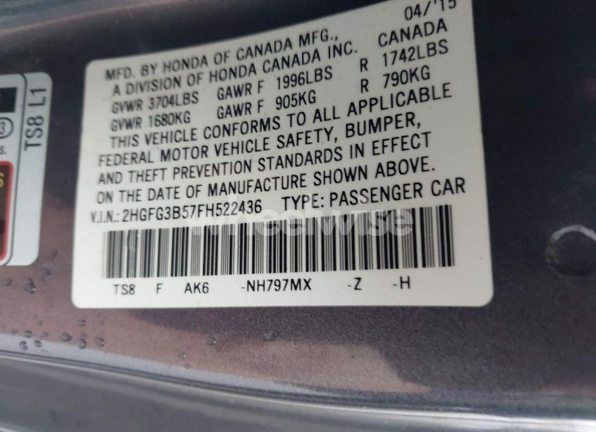 Photo 9 of 2015 Honda Civic LX (VIN 2HGFG3B57FH522436)