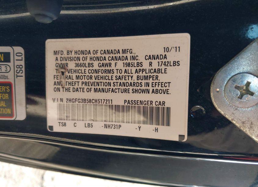 Photo 9 of 2012 Honda Civic LX (VIN 2HGFG3B58CH517211)