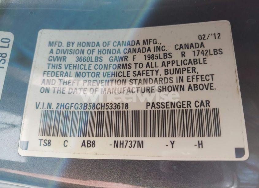 Photo 9 of 2012 Honda Civic LX (VIN 2HGFG3B58CH533618)