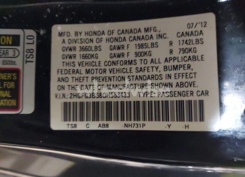 Photo 9 of 2012 Honda Civic LX (VIN 2HGFG3B58CH553433)