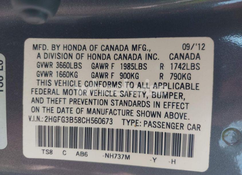 Photo 9 of 2012 Honda Civic LX (VIN 2HGFG3B58CH560673)