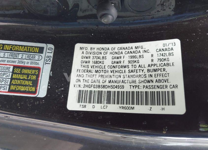 Photo 9 of 2013 Honda Civic LX (VIN 2HGFG3B58DH504959)