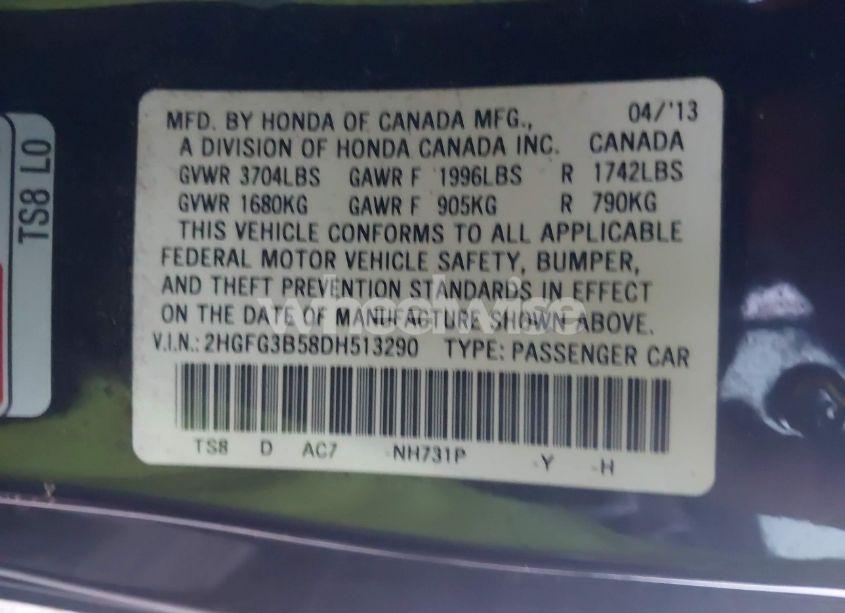 Photo 9 of 2013 Honda Civic LX (VIN 2HGFG3B58DH513290)