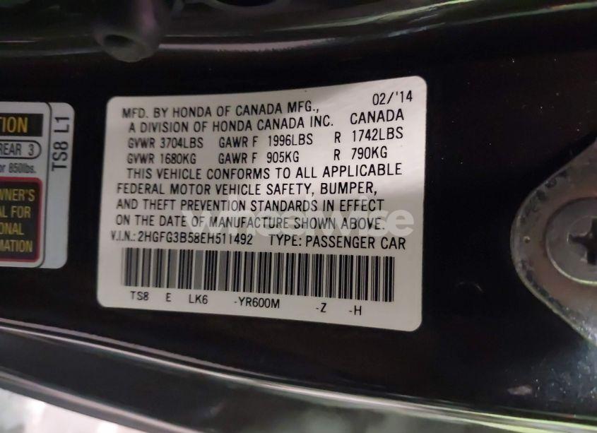Photo 9 of 2014 Honda Civic LX (VIN 2HGFG3B58EH511492)