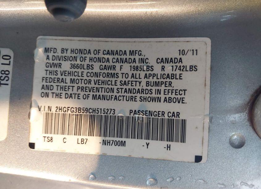 Photo 9 of 2012 Honda Civic LX (VIN 2HGFG3B59CH515273)