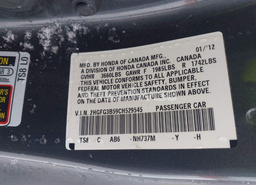 Photo 9 of 2012 Honda Civic LX (VIN 2HGFG3B59CH529545)