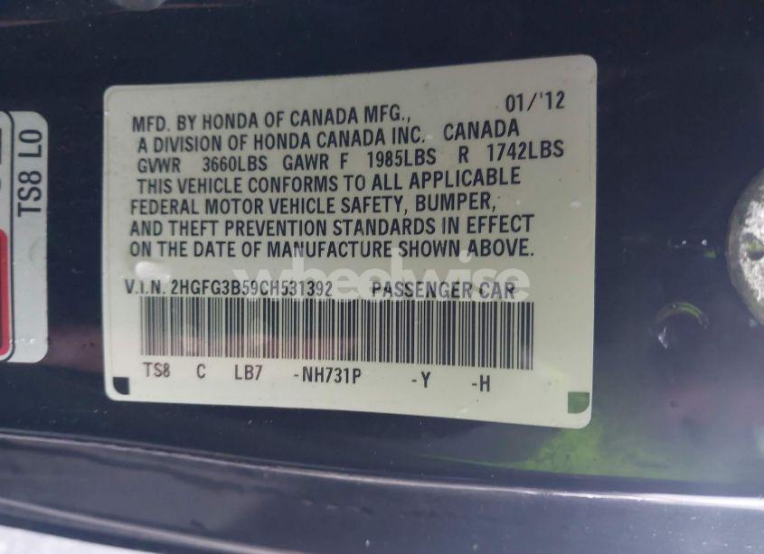 Photo 9 of 2012 Honda Civic LX (VIN 2HGFG3B59CH531392)