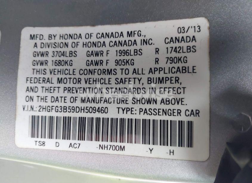 Photo 9 of 2013 Honda Civic LX (VIN 2HGFG3B59DH509460)