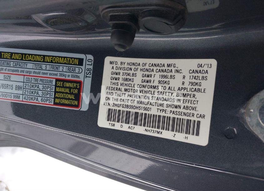 Photo 9 of 2013 Honda Civic LX (VIN 2HGFG3B59DH515601)