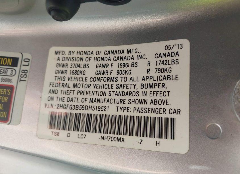 Photo 9 of 2013 Honda Civic LX (VIN 2HGFG3B59DH519521)