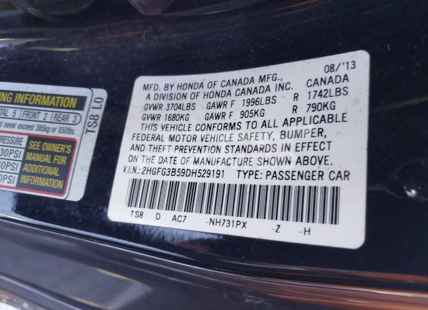 Photo 9 of 2013 Honda Civic LX (VIN 2HGFG3B59DH529191)