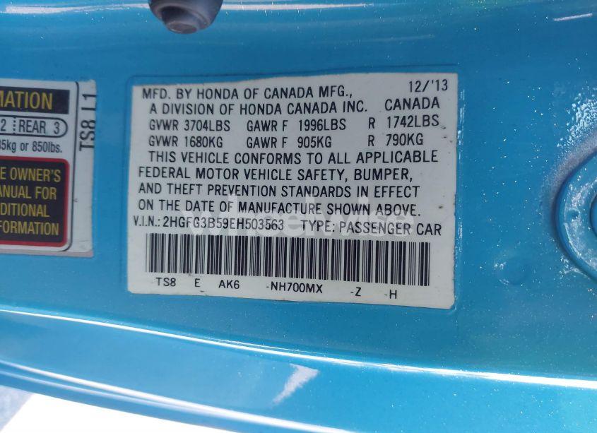 Photo 9 of 2014 Honda Civic LX (VIN 2HGFG3B59EH503563)