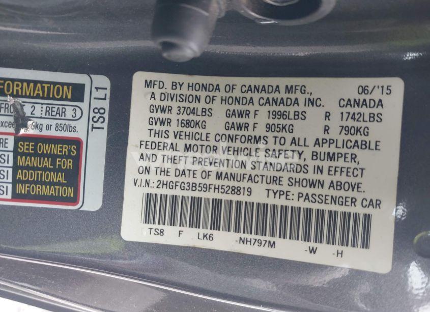 Photo 9 of 2015 Honda Civic LX (VIN 2HGFG3B59FH528819)