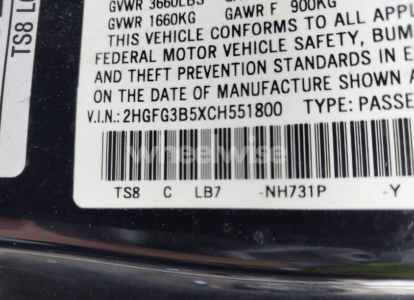 Photo 9 of 2012 Honda Civic LX (VIN 2HGFG3B5XCH551800)