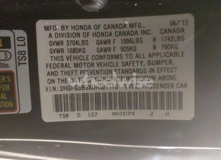 Photo 9 of 2013 Honda Civic LX (VIN 2HGFG3B5XDH521116)