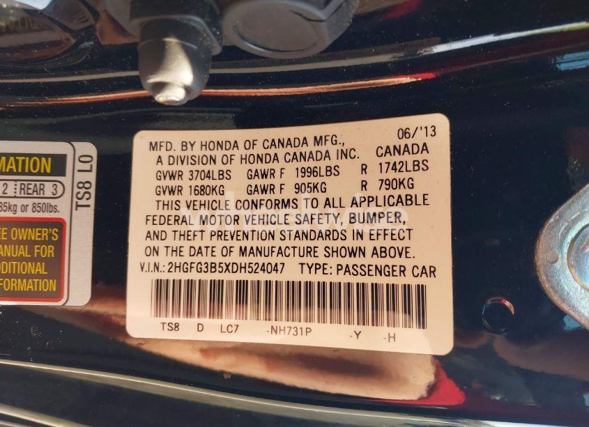 Photo 9 of 2013 Honda Civic LX (VIN 2HGFG3B5XDH524047)