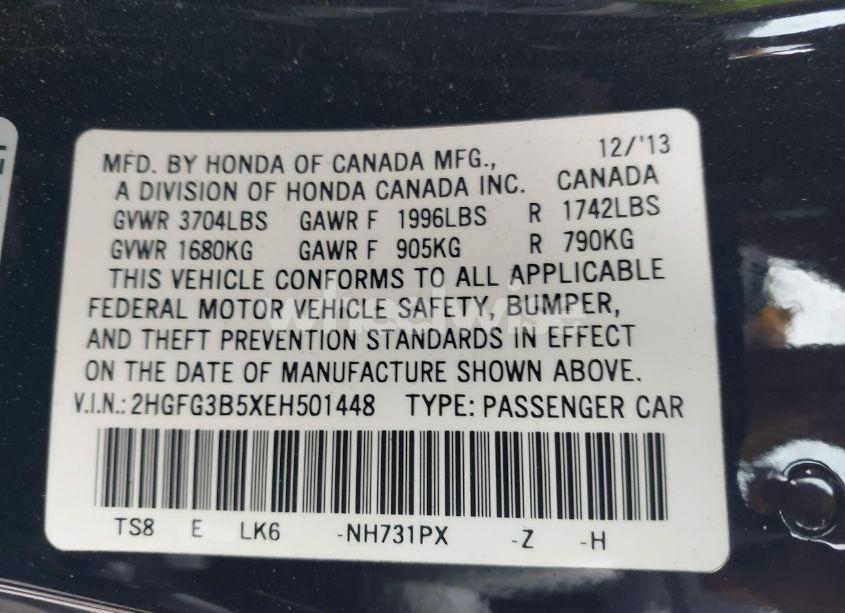 Photo 9 of 2014 Honda Civic LX (VIN 2HGFG3B5XEH501448)